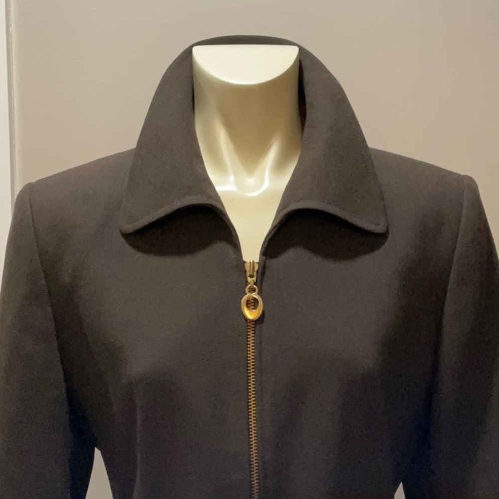 Chocolate brown fitted jacket.